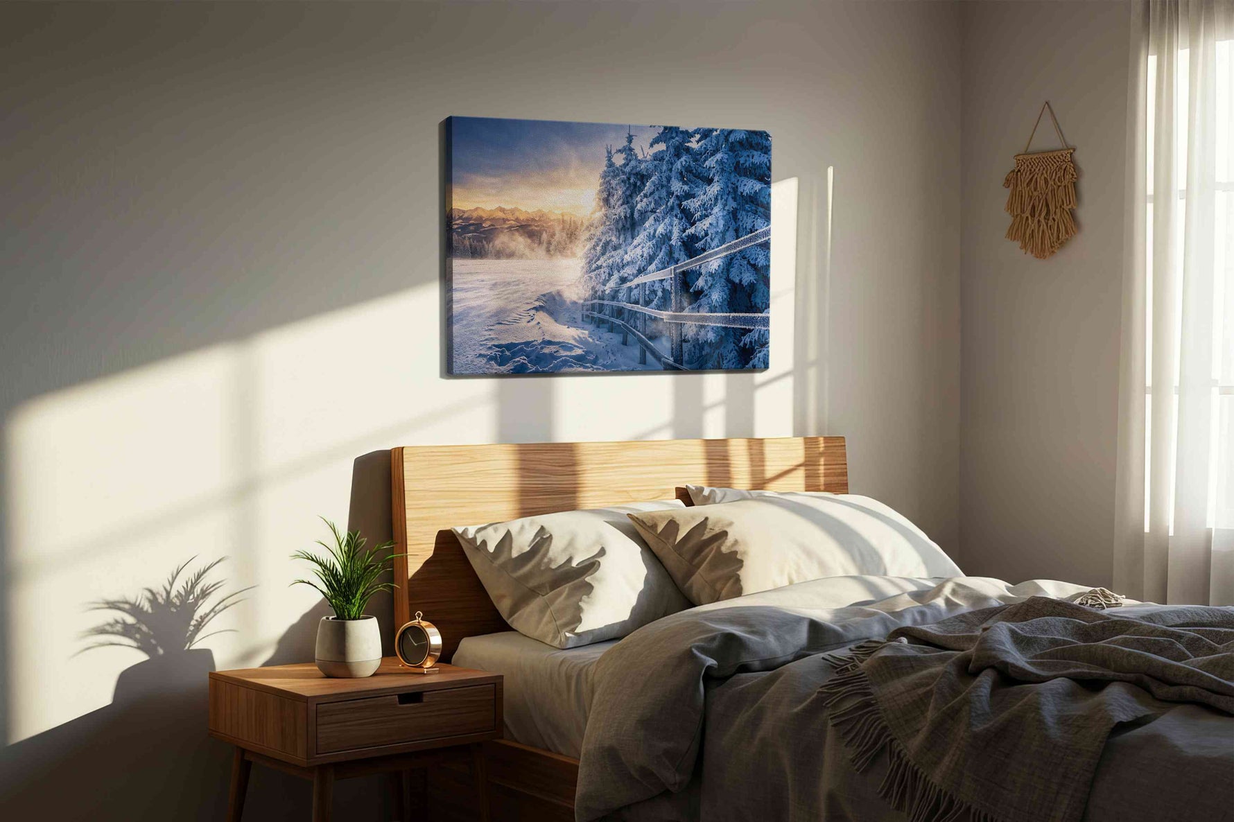 Whispers of a Winter Morning winter canvas print, displayed in a bedroom