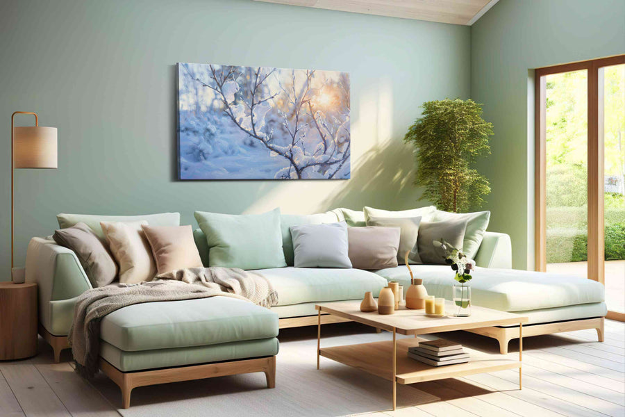 Winter's Serene Embrace winter canvas print, hanging on wall