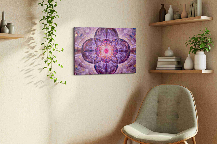 Celestial Symmetry geometric canvas print, displayed in a living room