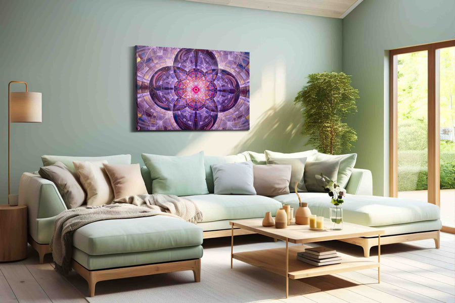 Celestial Symmetry geometric canvas print, hanging on wall