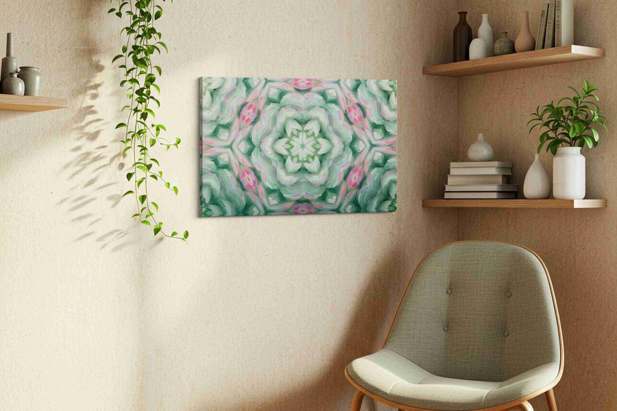 Ethereal Floral Symphony geometric canvas print, displayed in a living room