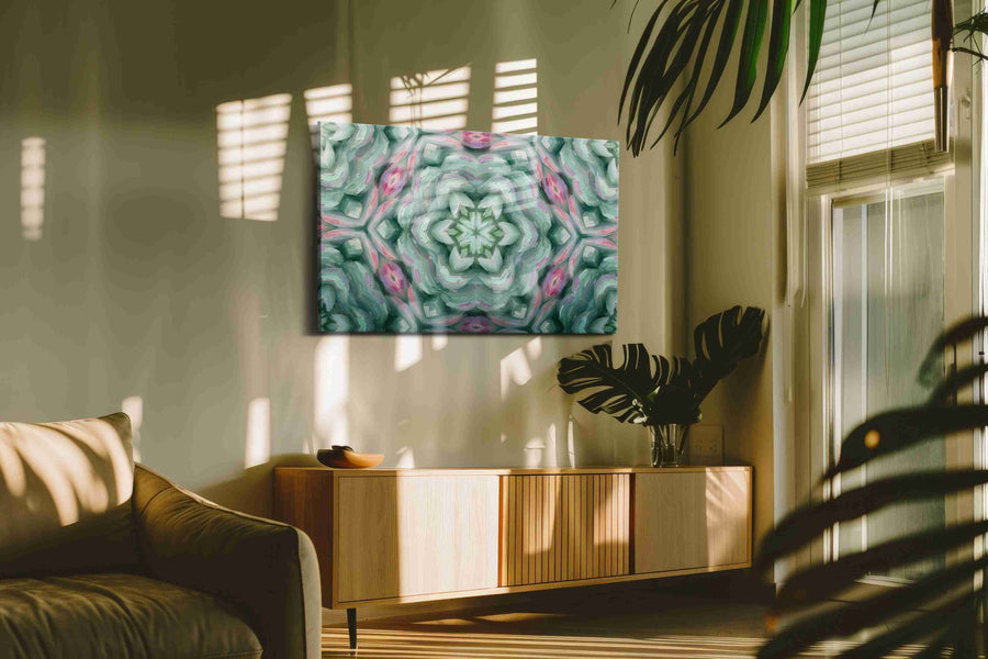 Ethereal Floral Symphony geometric canvas print in a hung canvas mockup