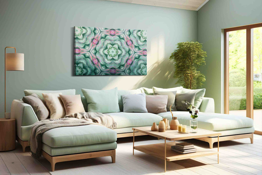 Ethereal Floral Symphony geometric canvas print, hanging on wall