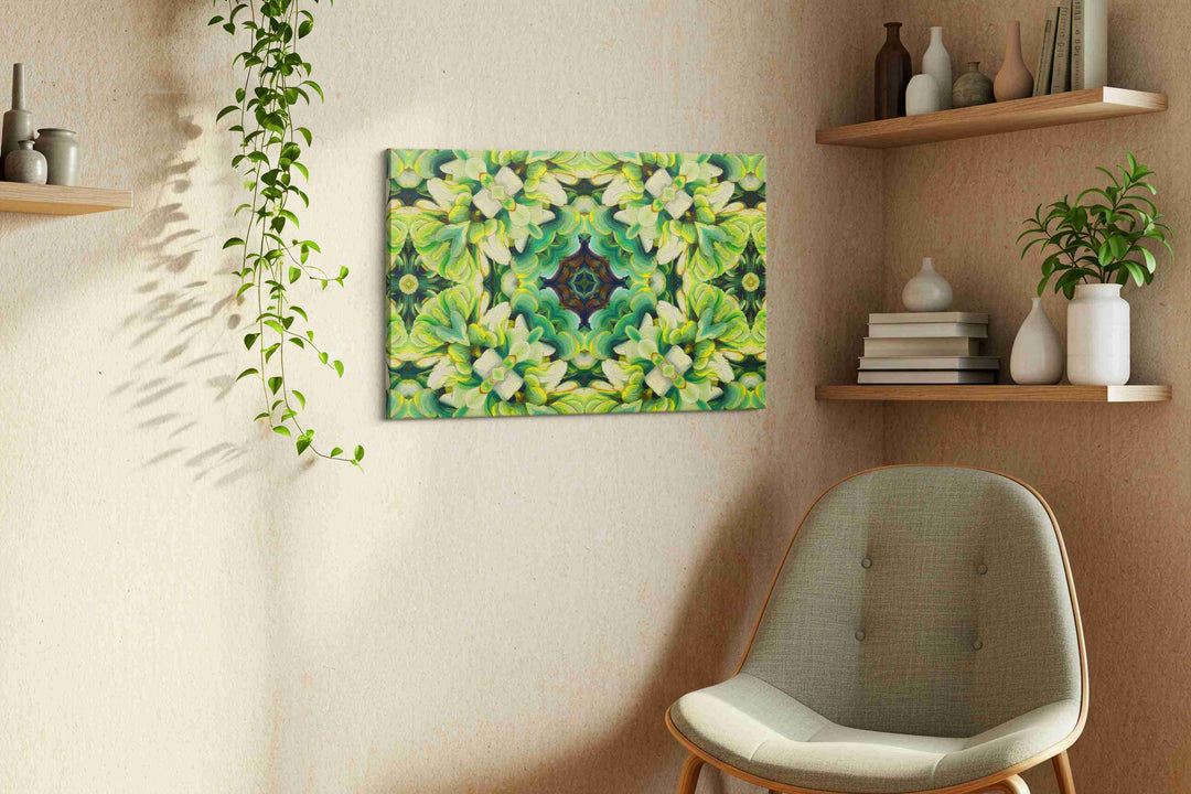 Verdant Whirlwind Symphony – geometric canvas wall art, gallery-wrapped, ready to hang