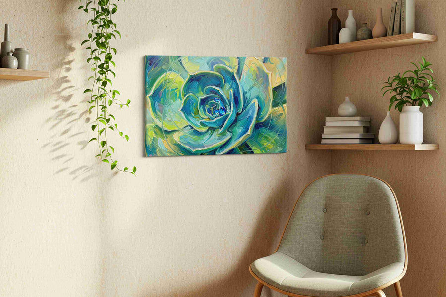 Whirl of Verdant Dreams geometric canvas print styled in a living room
