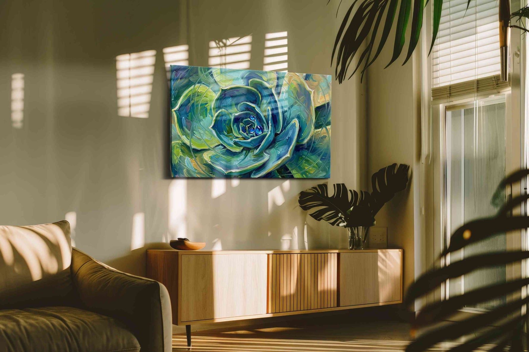 Whirl of Verdant Dreams geometric canvas print, on wall, lifestyle preview