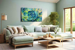 Whirl of Verdant Dreams geometric canvas print, hanging on wall