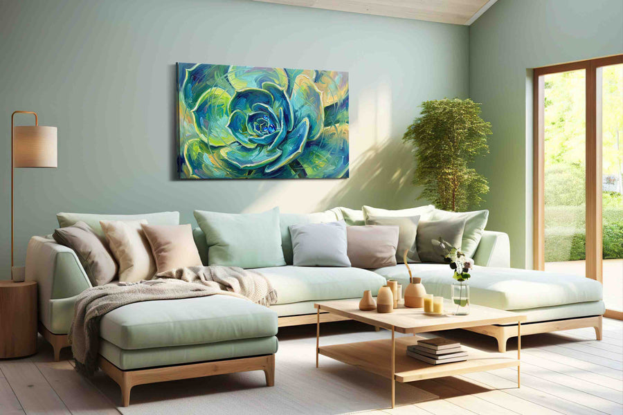 Whirl of Verdant Dreams geometric canvas print, hanging on wall