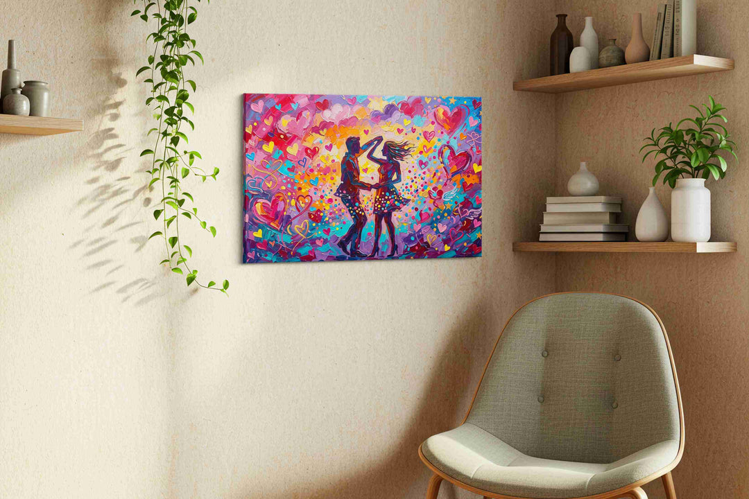 Dancing Hearts in Twilight – romance canvas wall art, gallery-wrapped, ready to hang
