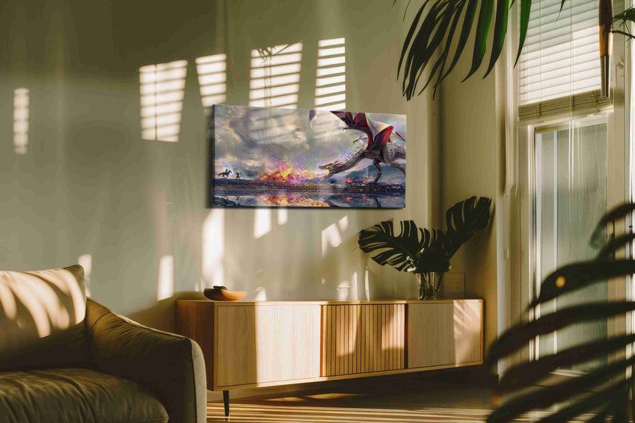 Dragon's Fiery Lament – fantasy canvas wall art, gallery-wrapped, ready to hang