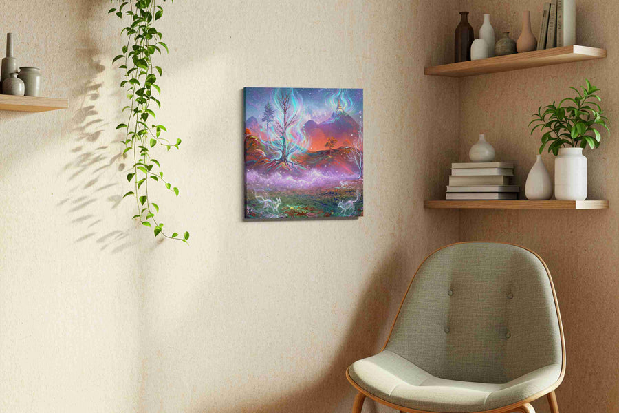 Enchanted Nocturnal Realm fantasy canvas print, displayed in a living room