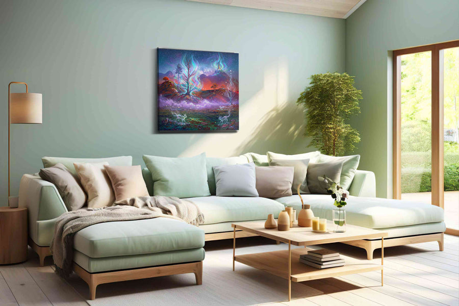 Enchanted Nocturnal Realm fantasy canvas print, hanging on wall