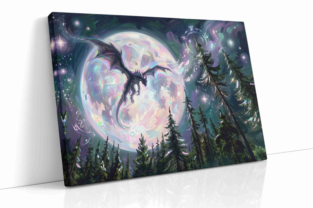 Moonlit Dragon's Flight – fantasy canvas wall art, gallery-wrapped, ready to hang