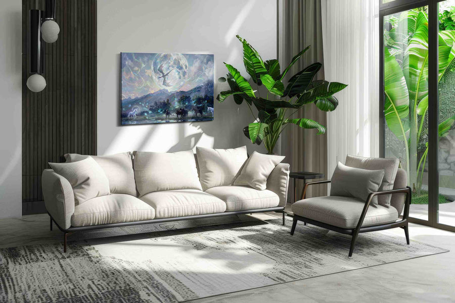 Moonlit Dreamscape fantasy canvas print, on wall, lifestyle preview