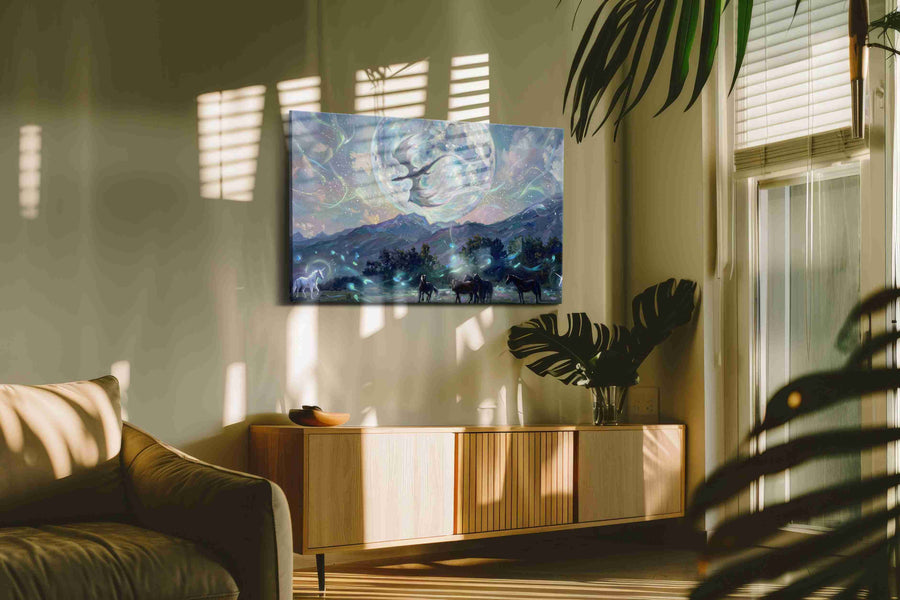 Moonlit Dreamscape fantasy canvas print in a contemporary interior mockup