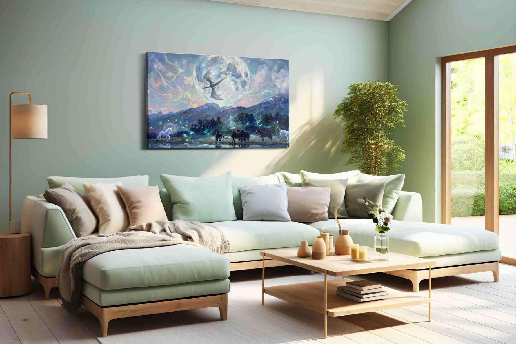 Moonlit Dreamscape fantasy canvas print, hanging on wall