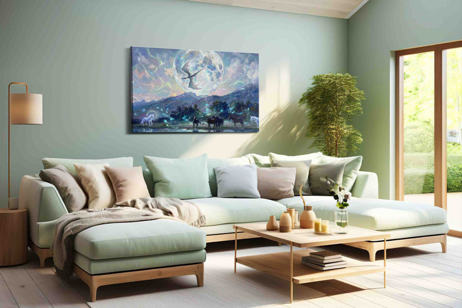 Moonlit Dreamscape fantasy canvas print, hanging on wall