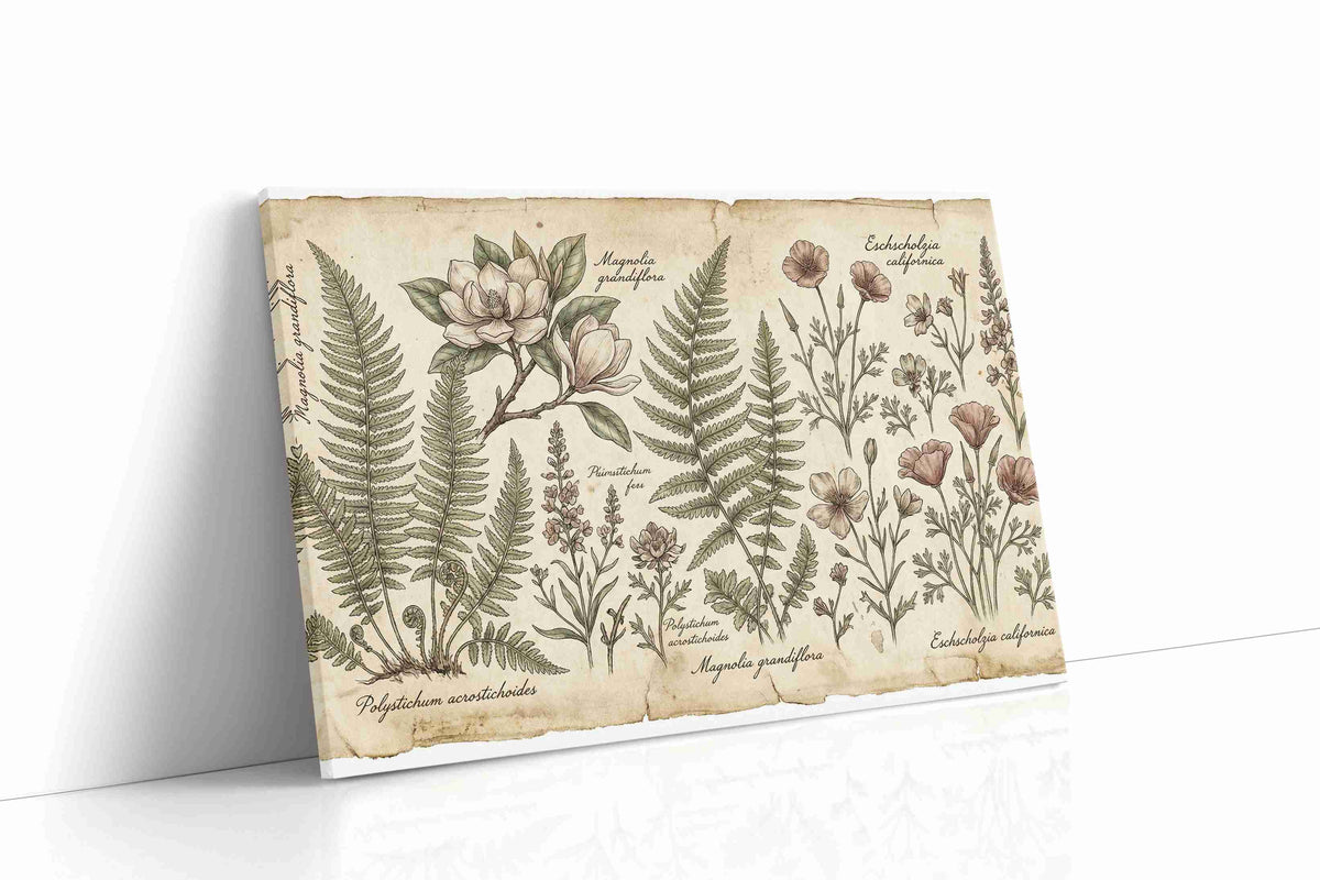 Whispers of the Botanical World vintage canvas print gallery-wrapped landscape canvas studio shot