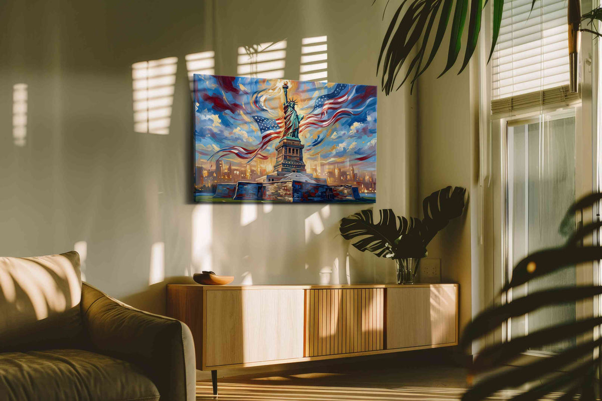 Liberty's Radiant Dreamscape patriotic canvas print, hanging on wall
