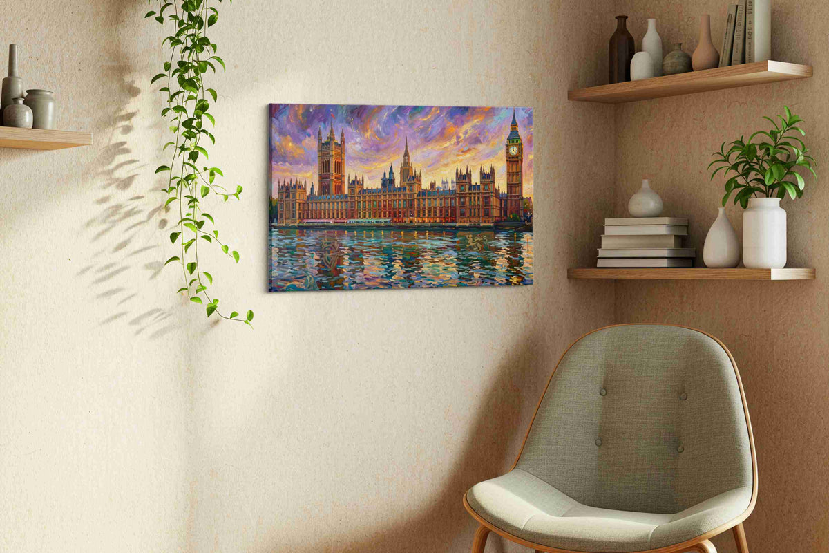 Luminous Reflections of Westminster landmarks canvas print, hanging on wall — view 2
