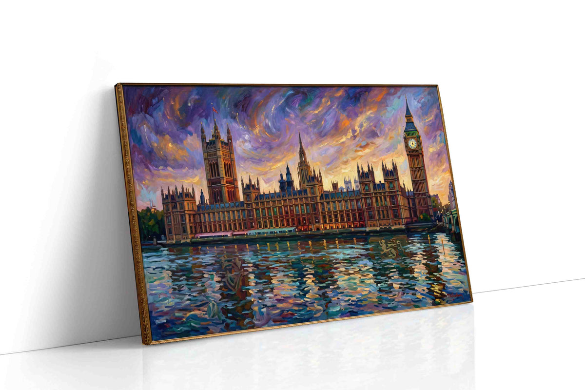Luminous Reflections of Westminster landmarks canvas print gallery-wrapped canvas studio shot