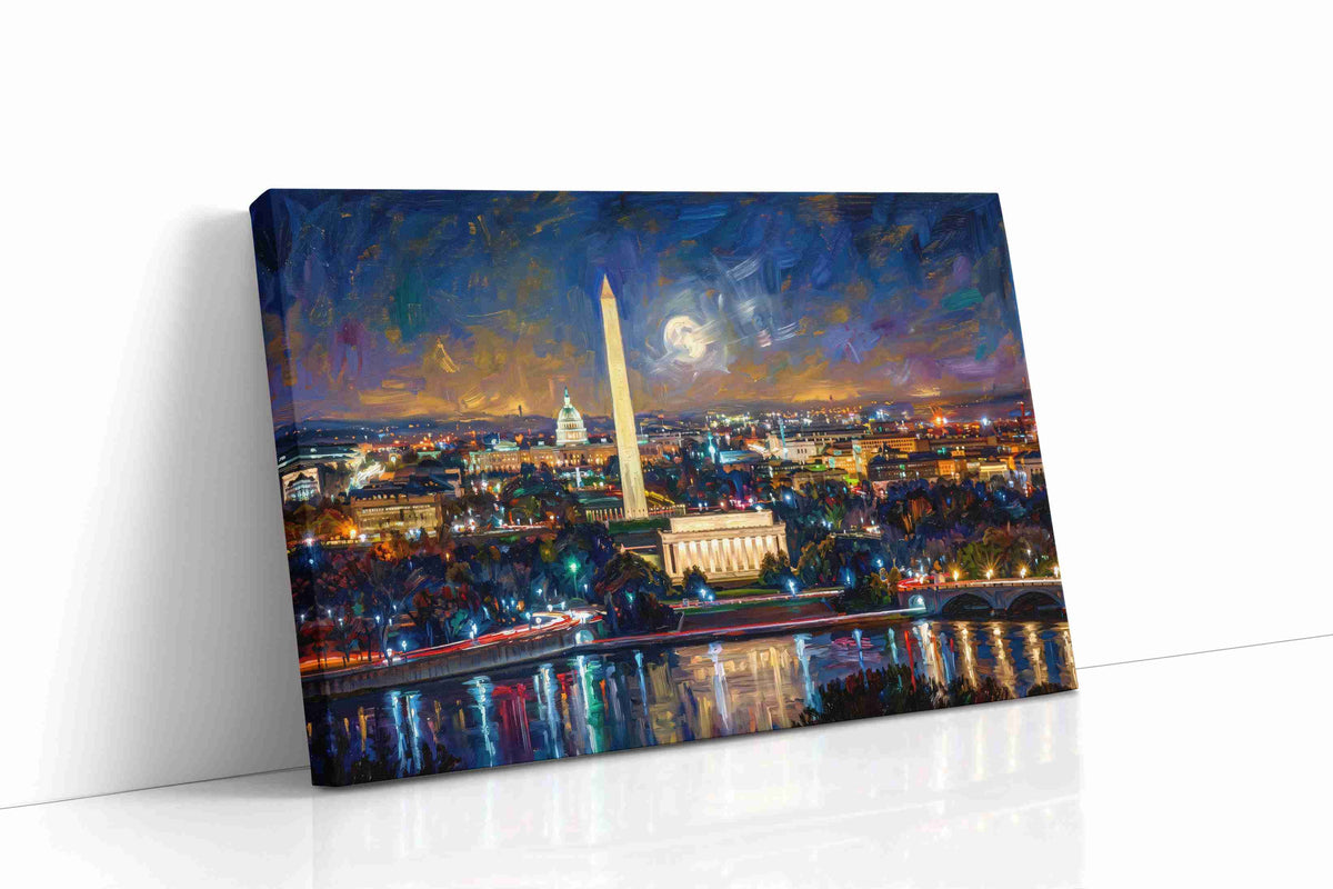 Moonlit Capital Serenity urban canvas print, gallery-wrapped, ready to hang