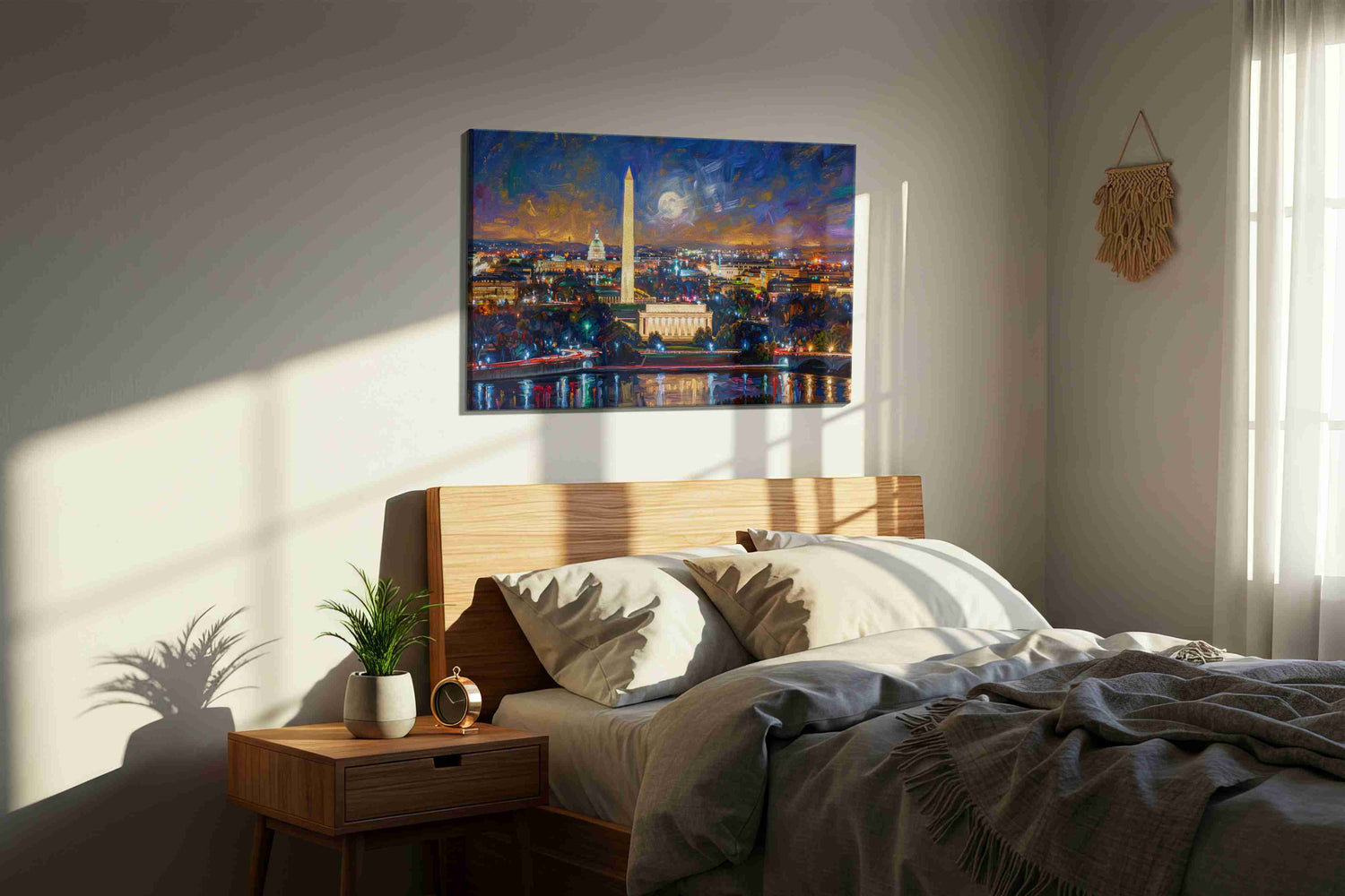 Moonlit Capital Serenity – urban canvas wall art, gallery-wrapped, ready to hang