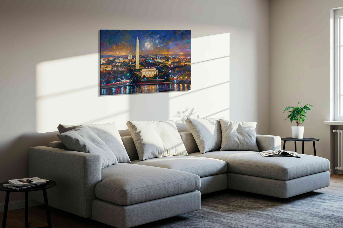 Moonlit Capital Serenity urban canvas print in a living room scene