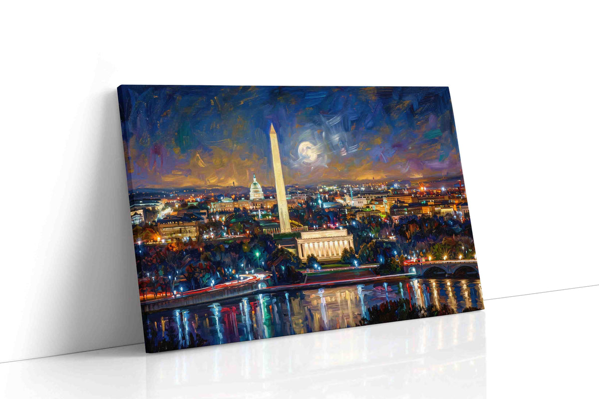 Moonlit Capital Serenity urban canvas print gallery-wrapped landscape canvas studio shot