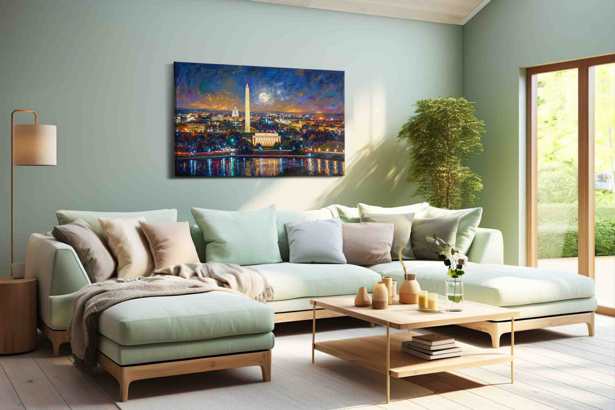 Moonlit Capital Serenity urban canvas print, hanging on wall