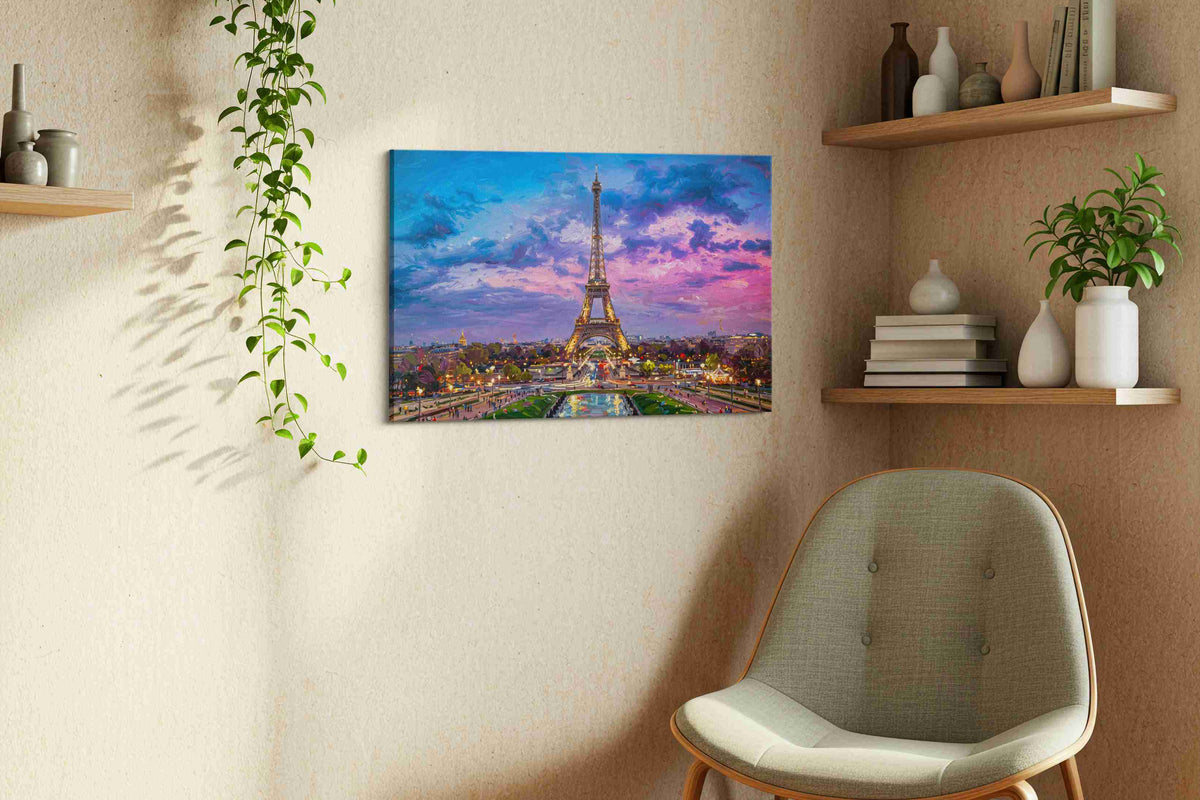 Parisian Twilight Symphony urban canvas print styled in a living room