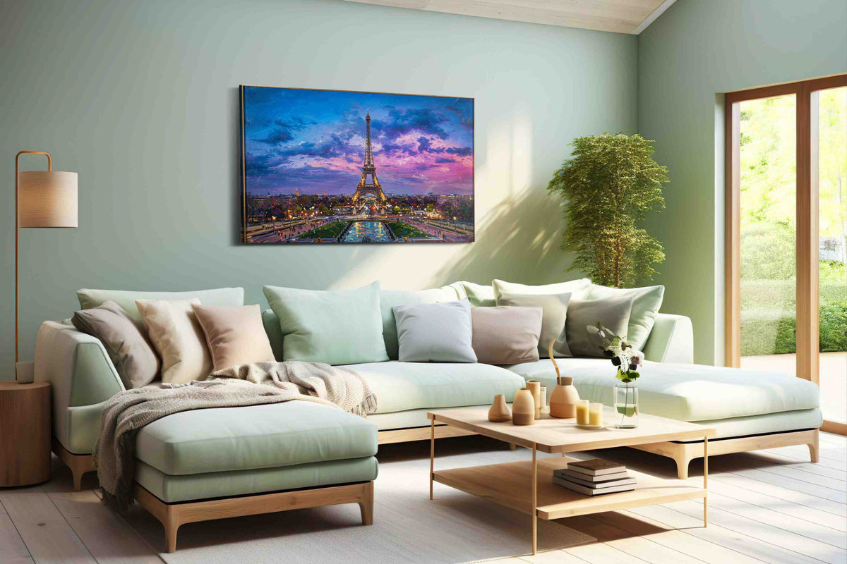 Parisian Twilight Symphony urban canvas print, hanging on wall