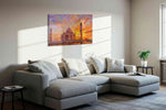 Sunset Serenade at the Taj landmarks canvas print styled in a living room