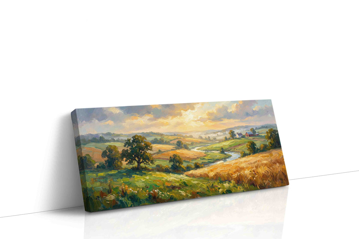 Sunlit Serenity Fields landscape canvas print, gallery-wrapped, ready to hang