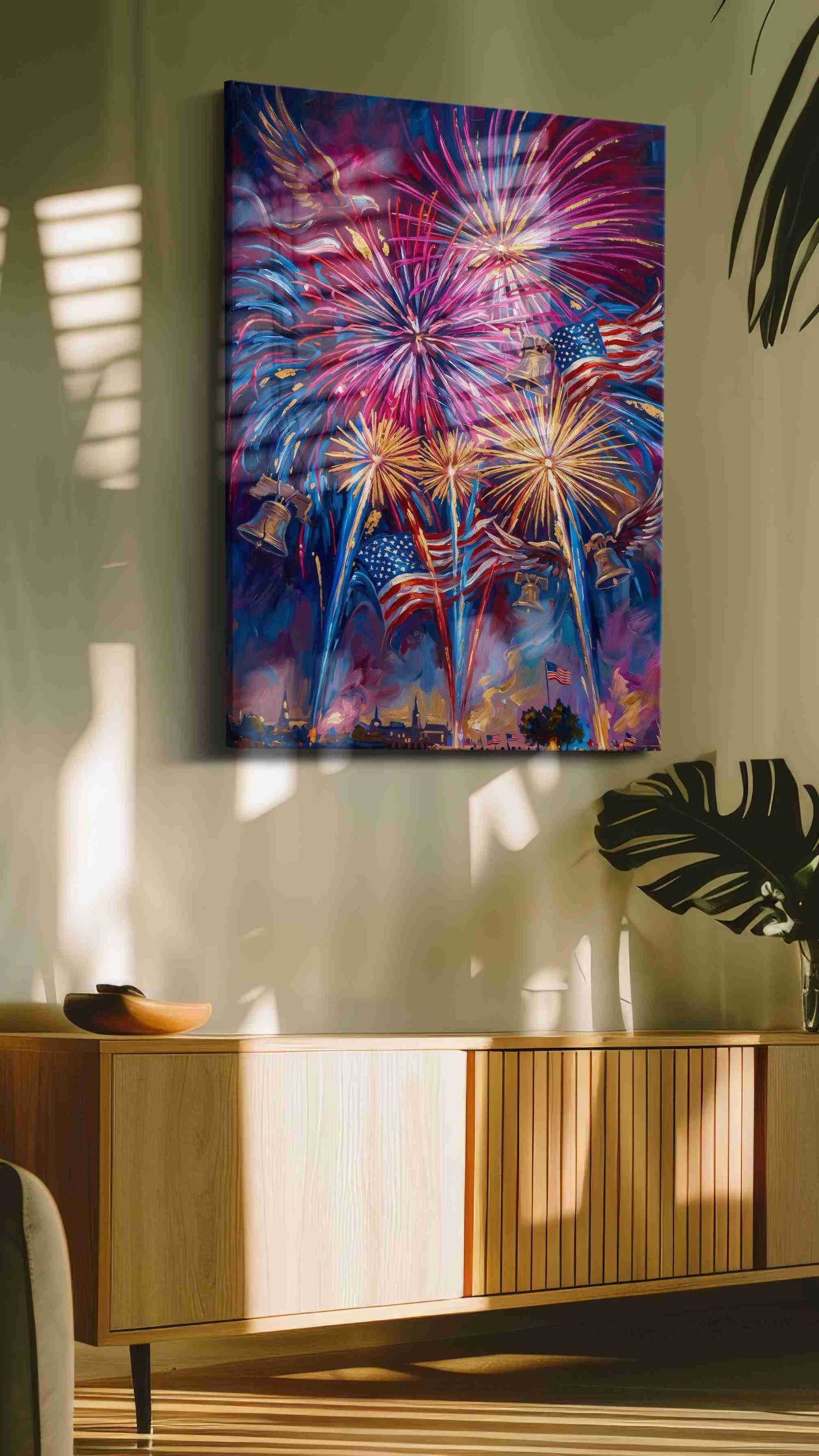 Celebration of Liberty patriotic canvas print in a contemporary interior mockup