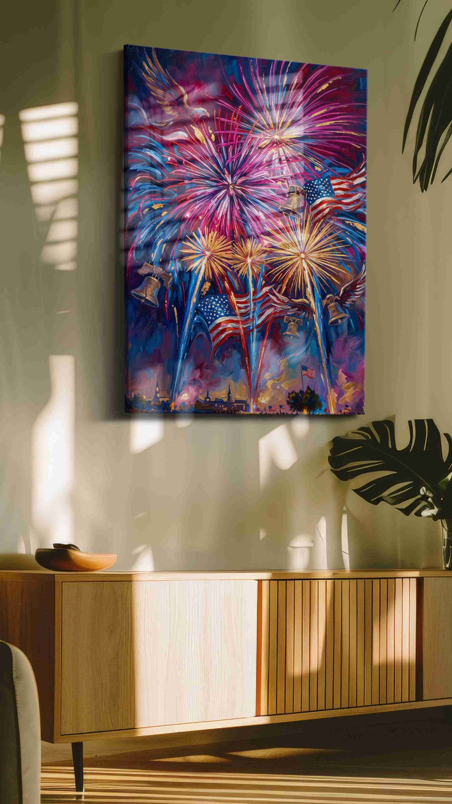 Celebration of Liberty patriotic canvas print in a contemporary interior mockup
