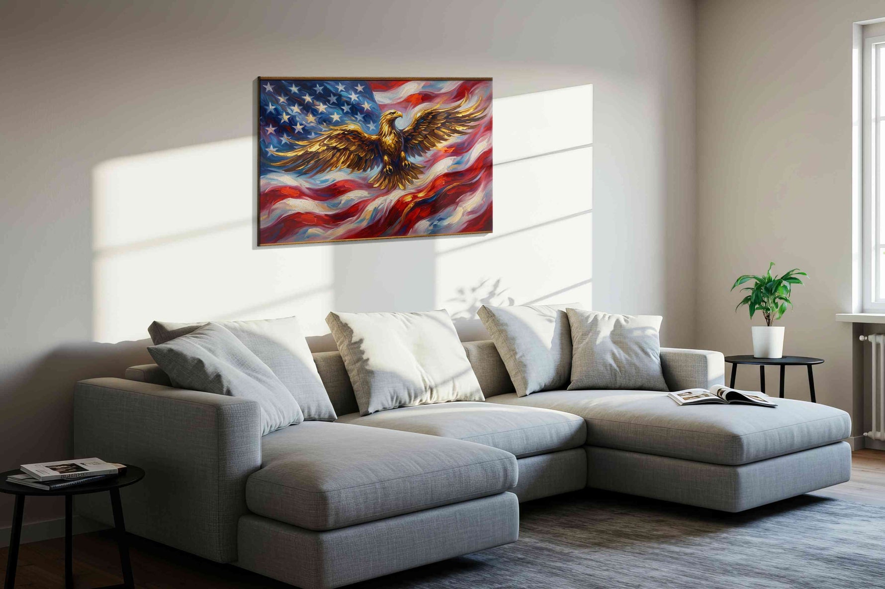 Eagle Spirit of Freedom patriotic canvas print, displayed in a living room