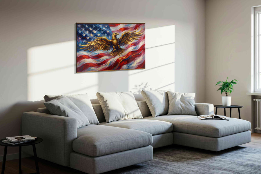 Eagle Spirit of Freedom patriotic canvas print, displayed in a living room