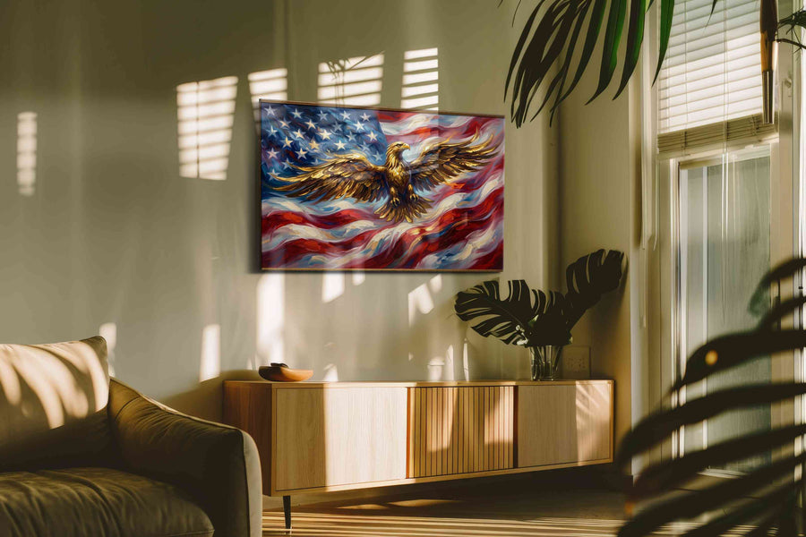 Eagle Spirit of Freedom patriotic canvas print in a hung canvas mockup
