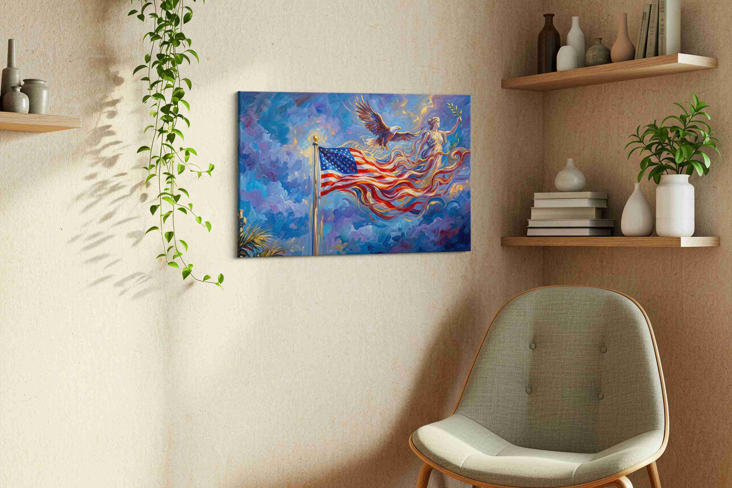 Eagle and Liberty Dreams – patriotic canvas wall art, gallery-wrapped, ready to hang