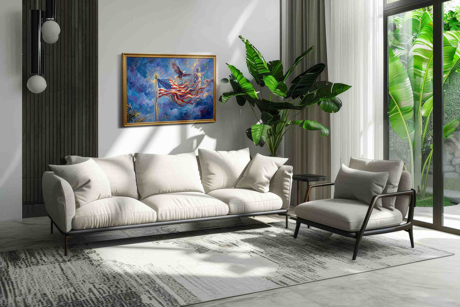 Eagle and Liberty Dreams patriotic canvas print, on wall, lifestyle preview