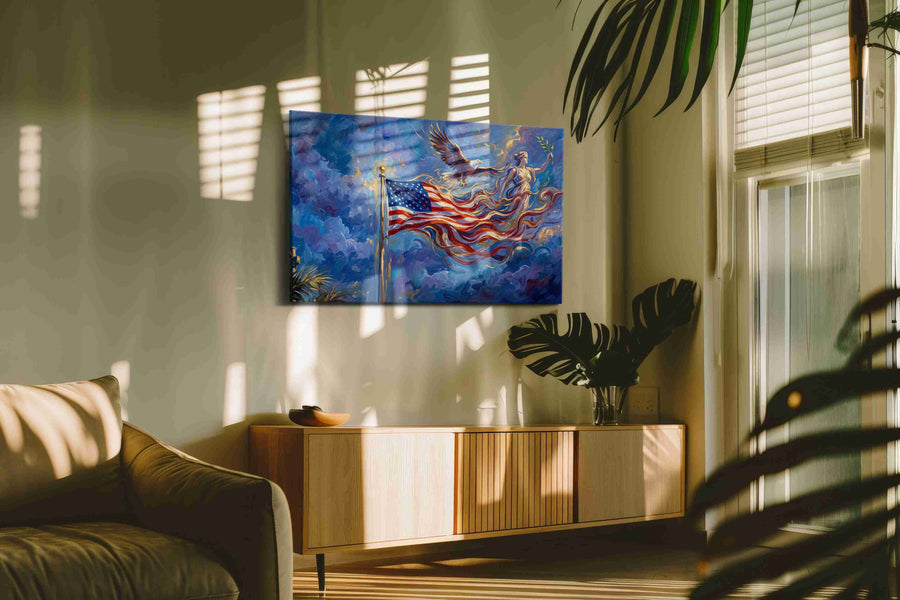 Eagle and Liberty Dreams patriotic canvas print in a hung canvas mockup