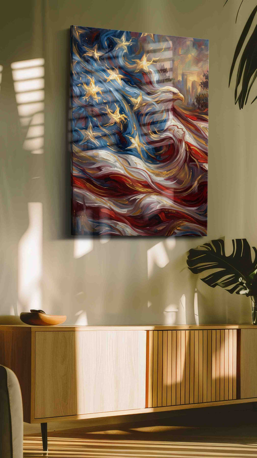 Eagle of Freedom's Wave patriotic canvas print, on wall, lifestyle preview