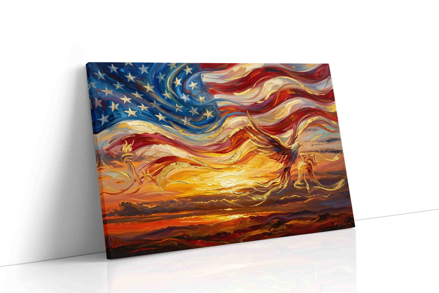 Eagle's Dawn Symphony patriotic canvas print gallery-wrapped landscape canvas studio shot