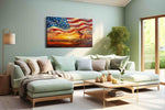 Eagle's Dawn Symphony patriotic canvas print, hanging on wall