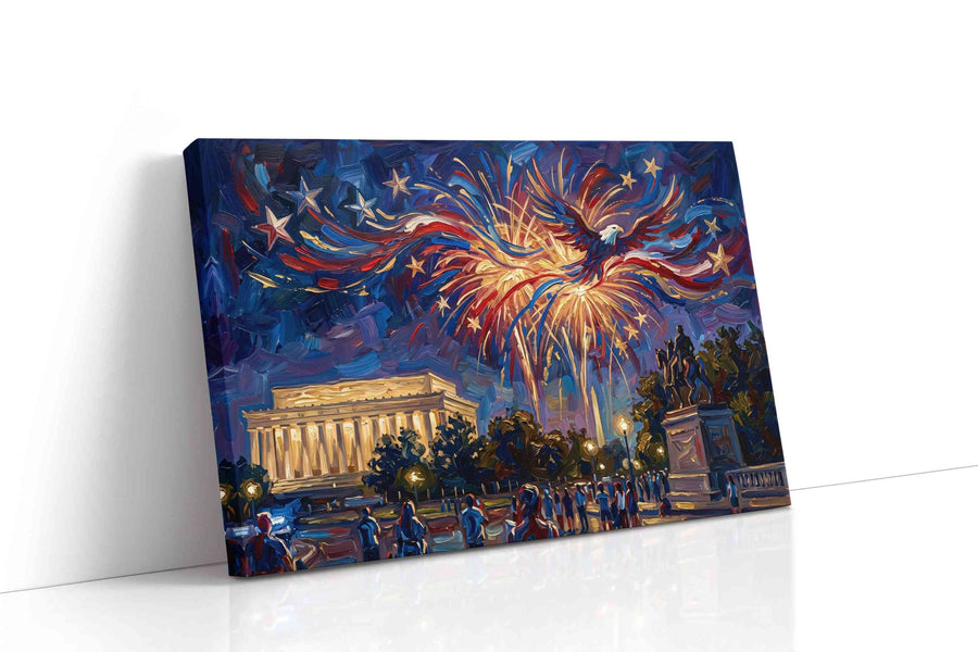 Eagle's Fireworks Symphony patriotic canvas print, gallery-wrapped, ready to hang