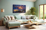 Eagle's Fireworks Symphony patriotic canvas print, hanging on wall