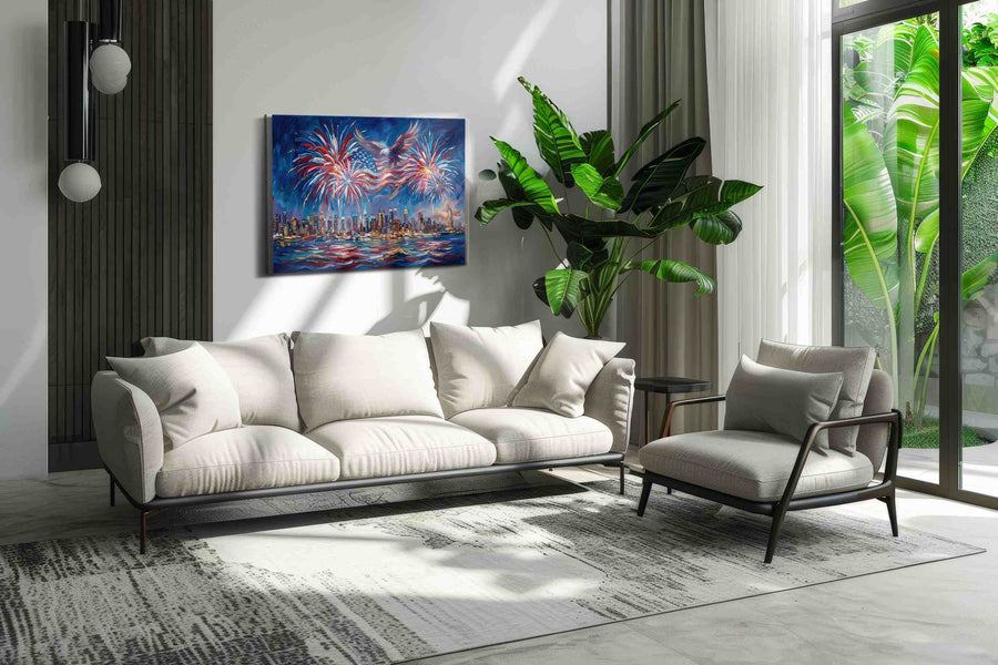 Eagle's Freedom Symphony patriotic canvas print, on wall, lifestyle preview