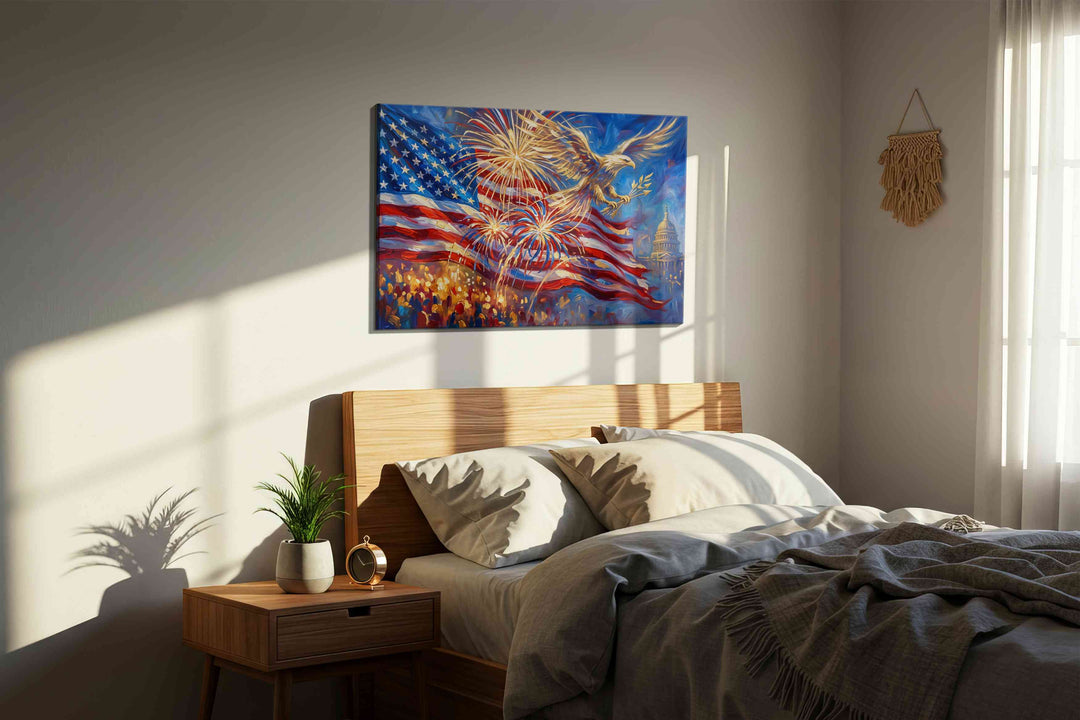 Eagle's Glorious Celebration – patriotic canvas wall art, gallery-wrapped, ready to hang