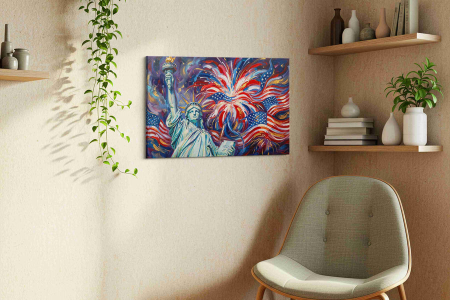Eternal Flames of Freedom patriotic canvas print styled in a living room